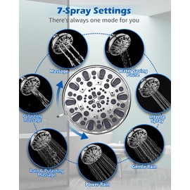 High Pressure Shower Head VMASSTONE 4.7" Rain Fixed Showerhead 7-Spray Setting with Adjustable Brass Swivel Ball Joint - Excellent Replacement for Your Bath Shower Head (FM-001 Chrome)