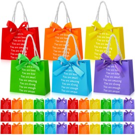 Kolldenn 48 Pack Back to School Gifts Bags for Students Rainbow Inspiration Bag with Handles and Ribbon First Day of School Party Favors for Birthday Party Supplies (Elegant Style)