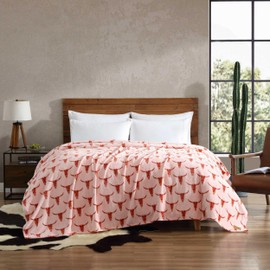 Wrangler - Blanket, Ultra Soft Plush Fleece Bedding, Yellowstone Inspired, Cozy Home Decor for Bed or Couch (Steer Head Peach, King)