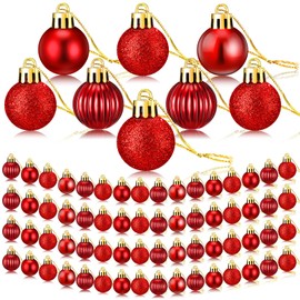 Sumind 48 Pieces Christmas Mini Balls Ornaments 1.2 Inch Miniature Glitter Balls Xmas Tree Small Hanging Decorations Pendants for Holiday Party Wedding Home DIY Craft Decor(Classic Style,Red)