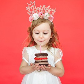 AHONEY 3rd Birthday Decorations Glitter Headband Flower Princess Hair Accessory for 3 Year Old Happy Birthday Party 3rd Birthday Hat