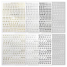 Nails Stickers Nas-020 Alphabet Serif Font Cursive English Letters [2 Types, 4 Colors Each] Nail Stickers, Nail Art, Self Nail Decoration, 8 Sheets Included, Sparkling Puffy Round
