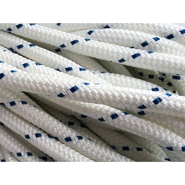 Yacht Braid Polyester Rope ½ inch by 100 feet, White Blue