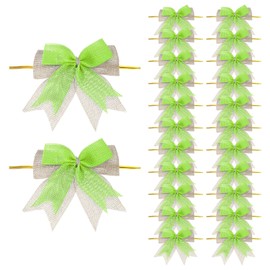 PATIKIL 4 Inch Mini Burlap Bows for Crafts, 24 Pcs Handmade Bow Knot Double Layer Ornament Bow Pre-Tied Bowknot for Festival Holiday Party Supplies, Beige/Light Green