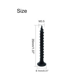 M3.5 x 35mm Black Self Tapping Drywall Screws, Carbon Steel Wood Screws, Coarse Thread Phillips Flat Head Screws for Wood, Cabinet, Furniture, 125PCS