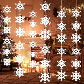 6PCS No-DIY Paper Strings Snowflake Hanging Decorations Birthday Party Supplies,Snowflak Hanging Decorations Garland,Winter Wonderland Party Decorations,White Christmas Snowflake Decorations