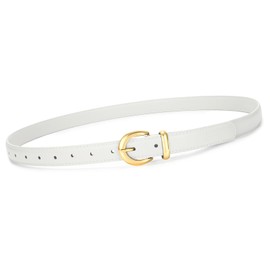 WHIPPY Women Leather Belt for Jeans Pants Dress Fashion Ladies Skinny Faux Leather Waist Belt with Shiny Gold Buckle, White, M