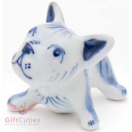 Gzhel Porcelain French Bulldog puppy Dog Figurine handmade