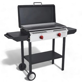 GasOne Gas Griddle – 2-Burner Propane Stove with Flat Top Grill – Modular Cast Iron Propane Grill and Griddle with Cover and Side Shelves - Cart Grill with Wheels for Outdoor