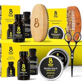 The Beard Club Kit Para Barba Para Hombre - Kit De Cuidado Y Aseo - Aceite De Cedro Y Sándalo, Bálsamo De Sándalo, Cepillo De Cerdas De Jabalí, Peine,