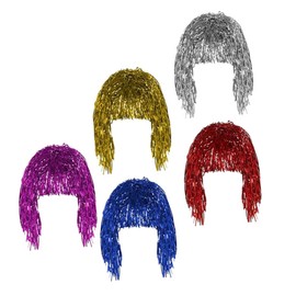OATIPHO 5pcs Rain Wig Tinsel Wig Silver Tinsel Mardi Hair Aluminum Foil High Temperature Wire Men and Women