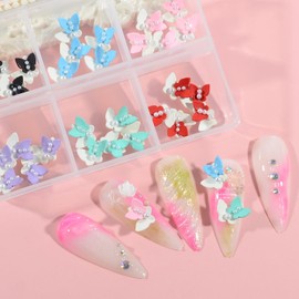 WEILUSI 30PCS Butterfly Nail Charms for Acrylic Nails Colorful Alloy 3D Butterfly Cute Nail Art Charms with Pearl for Women DIY Craft Manicure Nail Decoration 6 Colors
