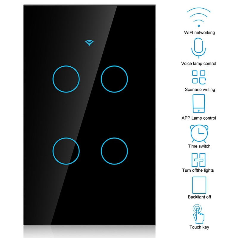WiFi Touch Screen Switch Single Circle for 4‑Way AC