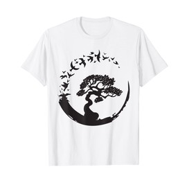 Bonsai Tree T-shirt Japanese Enso Circle Birds Gift