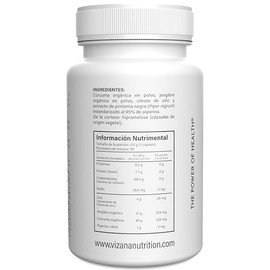 VIZANA NUTRITION | Citrato de Zinc en Cápsulas HPMC Vegetarianas (90 Caps-500 mg) adicionado con Cúrcuma, Jengibre y Piperina Origen Citrato: Alemania