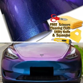 AUTOGOODY 120" x 60" Gloss Metallic Chameleon Purple Blue Vinyl Film Wrap Air Bubble Free