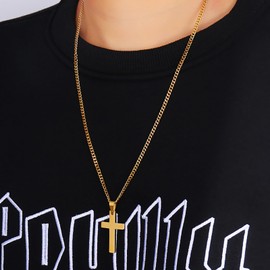 WGLILO Cross Necklace for Men, Men‘s Cross Necklaces Stainless Steel Cross Pendant Necklace Simple Jewelry Gifts Cross Chain Necklace for Men Women 23.6 inch, Gold