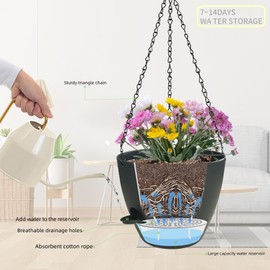 10 inch Hanging Planters for Indoor Plants, 2 Pack Self Watering Hanging Pots with Macrame Plant Hangers for Outdoor Garden,Black