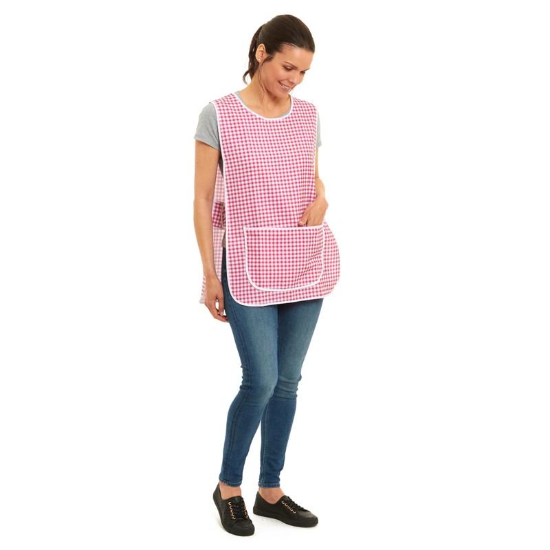 Ladies Gingham Design With Piping Tabard Apron Overalls Front Pocket