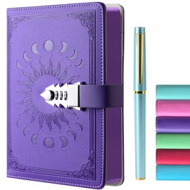 ZXHQ Diary with Lock - A5 Notebook with Pen Set, Refillable Leather Journal with Colourful Page Border for Girls, Women, Men and Teenagers, A5 Size (21 x 15 cm)