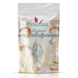 800 g Dermawax Silky Peach Hypoallergenic Waxing Beads for Hair Removal Eyebrow Face Intimate Bikini Zone Armpits Women's Beard Hair Removal without Fleece Strips Suitable for All Skin Types Vegan