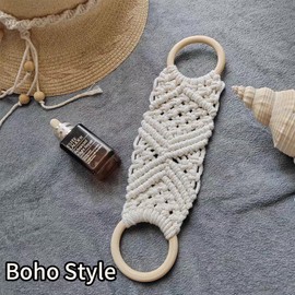 TSBSHum 2 Pack Kitchen Towel Holder,Kitchen Towel Clips for Oven Handle,Made of Natural Cotton Rope and Beech,for Hanging Kitchen Towels,Oven Towels and Boho Hand Towels(White)