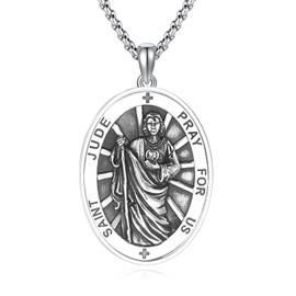 DOTBJ 925 Sterling Silver Saint Jude Pendant Necklace, Catholic Patron St Jude Medal Gift for Men Women with Strong Stainless Steel 22+2 inches Rolo Chain
