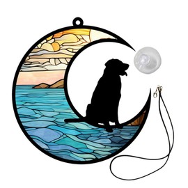 BESPORTBLE Dog Stained Glass Window Hanging Dog Memorial Loss of Dog Sympathy for Dog Lovers Cute Puppy on Moon Decor Dog Bereavement A