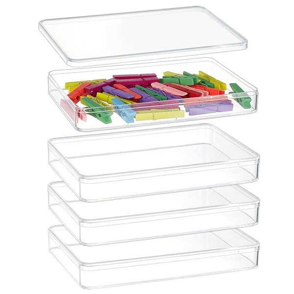 BENECREAT 4Pcs Acrylic Storage Boxes with Lids, 7x4.6x1inch Rectangle Storage