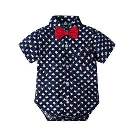 A&J DESIGN Camisa para Bebe Niño Ropa de Mamelucos con Dibujo de Estrella de Mangas Corta con Pajarita Regalo en Fiesta, Marino, 3-6 Meses