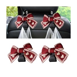 Mandark 2PCS Car Seat Headrest Hooks, Cute Bow Vehicle Hooks for Purses and Bags, Automotive Purse Hook Hanger Interior Decoration Accessories, Universal for SUV, Sedan, Truck (Red Line)
