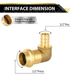 (5 Pack) FOSKAN 1/2"Press x 1/2"PEX Crimp Elbow,Brass Press Fitting,Connection for Copper and Pex Pipe