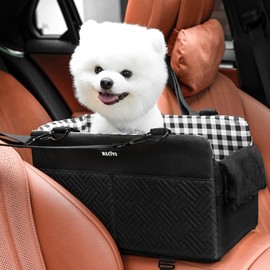 Becivi Console Dog Car Seat for Small Dogs Cats Up to 15lbs, Anti-Collapse Pet Armrest Booster Seat with Soft Pillow,Non-Slip Seat Rails Hooks & Safety Belt, Portable Car Accessories for Pets Travel