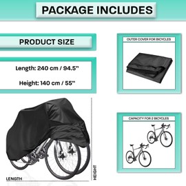 Renimove 2 Bike Cover Waterproof Universal Water Resistant UV Rays Dust Material PEVA High Durability 240 x 140 cm Outdoor Bike Cover 2 Bikes