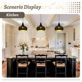 Jowjut Black Pendant Light Fixture Vintage Hanging Lamp Mid Century Retro Hanging Pendant lamp Loft Metal Iron Hollow Design Adjustable Cord Moroccan Chandelier Pendant Light for Dingling Room