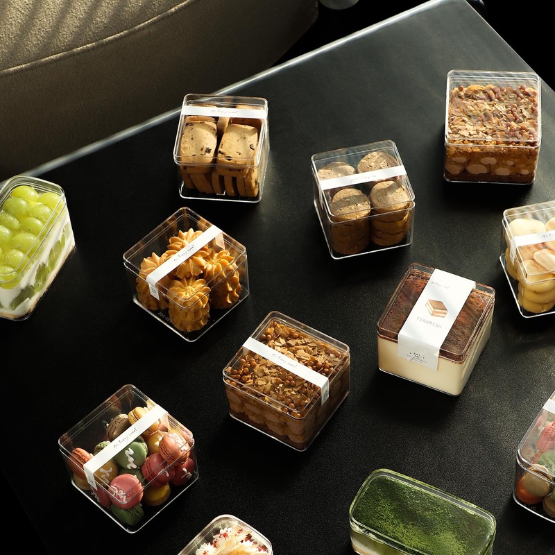 FZJ 20 Pack 10OZ Rectangle Clear Plastic Dessert Cups with