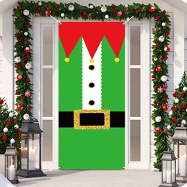 Christmas Door Cover Decorations Xmas Elf Door Decorations Sign Front Door or Indoor Home Decor Backdrop for Merry Christmas Winter Holiday Party Supplies
