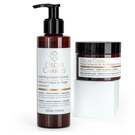 Oscar Charles Day Time Hydration Set, Hydrating Facial Cleanser 200ml and SPF 30 Protect & Repair Set 50ml, Gifts for Women.