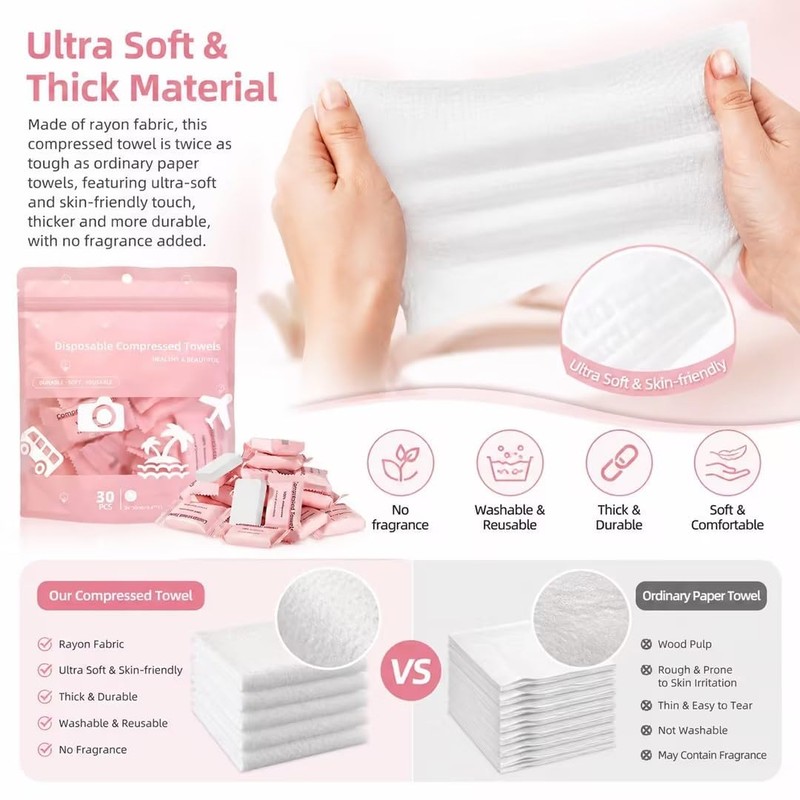 60PCS Compressed Towels, Disposable Face Towel, Compressed Towel Tablets, Portable