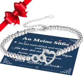 Jbniuay Valentine's Day Gift for Women - An Meine Schatz/Sweet Infinity Heart Bracelet Ball Bracelet Women's Silver 925 Gifts for Women/Ladies/Mum/Daughter, S925
