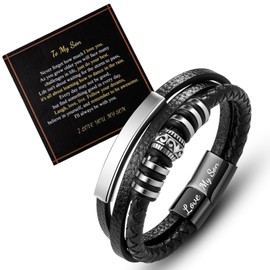 LAXPICOL Gift To My Son Mens Bracelets,Mens leather bracelet boys bracelets With Stainless Steel Magnetic Clasp, braided leather bracelet Birthday Gift For Teenages Boys-To My Son