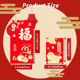 24Pcs Chinese Hong Bao Red Envelopes, Greetings Chinese Money Lucky Red Envelopes for Chinese New Year, Chinese Festival, 2 Size Hong Bao Cash Red Pockets for Birthday Wedding