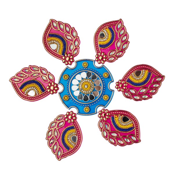 Decorative Blue & Pink Flower Design Floor Rangoli/Home Decor/Decoration/Gift for Home/Interior Handcrafted/Floor Stickers/Wall Stickers/Wall Decoration/Floor Decoration/Gift Small Rangoli 8"