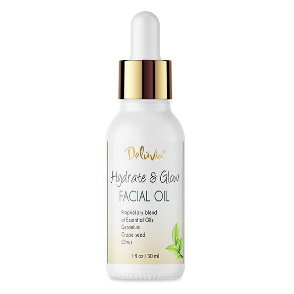 Deluvia Hydrate & Glow Facial Oil, Face Oil for Dry Skin, Sensitive Skin, Grapeseed Oil for Skin, Essential Oils for Face Care, Face Moisturizer, Skin Care by Deluvia
