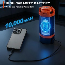 EP 12000mAh Rechargeable Portable Camping Light with Stand, 2200-10000 Lumens Dimmable LED Work Light, Detachable Tripod Magnetic Flashlight for Camping Garage Fishing Emergency Power Outages Orange