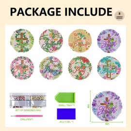 Diamond Art Coasters Craft Kit - 8 Pcs Cross Christian Diamond Painting Coaster Kits Holder Bible Verse Religious Non Slip Diy Gifts For Adults Beginners Kids Xmas Craft Supplies For Birthday