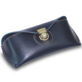 DK86 Genuine Leather Glasses Case Sunglasses Pouch Eyeglass Case, with Belt Loop, for Men and Women (Blue)