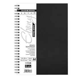 DALER-ROWNEY Extra White Ebony 130gsm A4 Hardback Portrait Sketchbook, 30 White Sheets, Ideal for Professional Artists & Students
