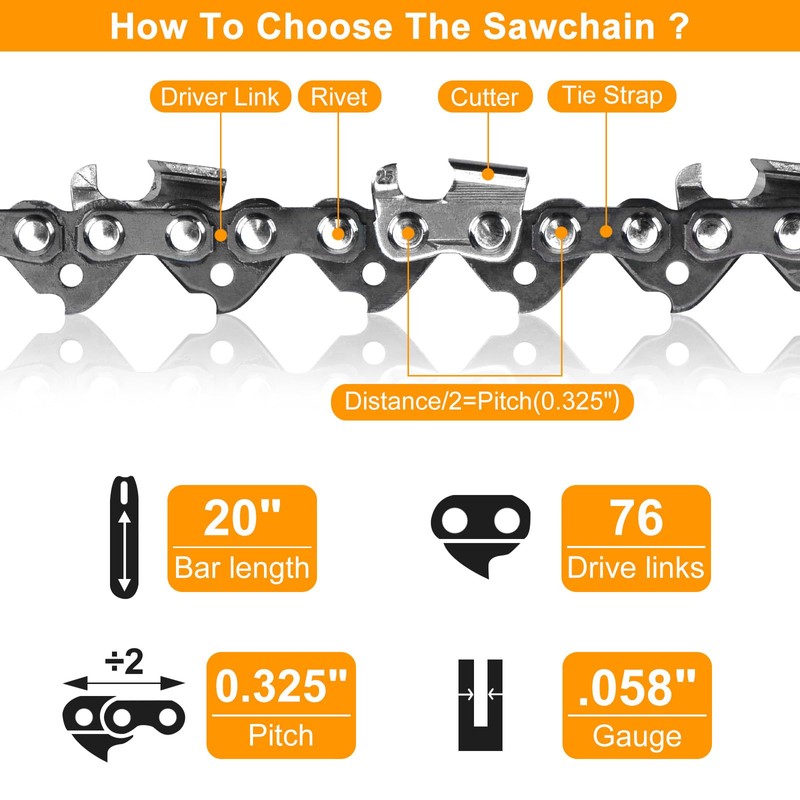 3-Pack Chainsaw Chains for 20-Inch Bar - 76 Drive Links,