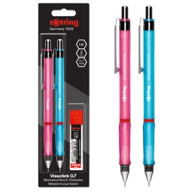 rOtring Visuclick Mechanical Pencils | 0.7 mm | Pink & Blue Barrels | 2 Count | With 24 HB Leads